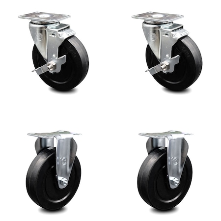 Service Caster 5 Inch Soft Rubber Wheel Swivel Top Plate Caster Set with 2 Brake 2 Rigid SCC SCC-20S514-SRS-TLB-TP3-2-R-2
